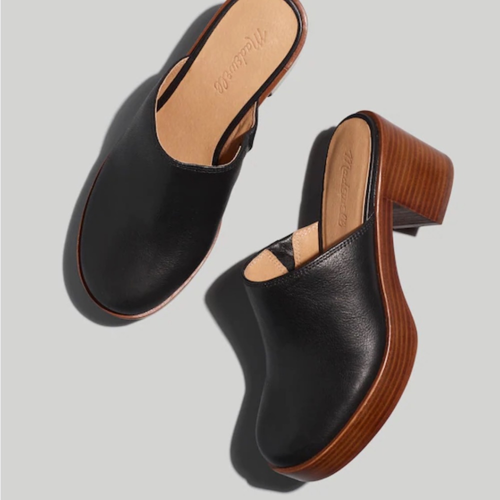 Madewell Janeen Platform Clog Mules Black Leather 8